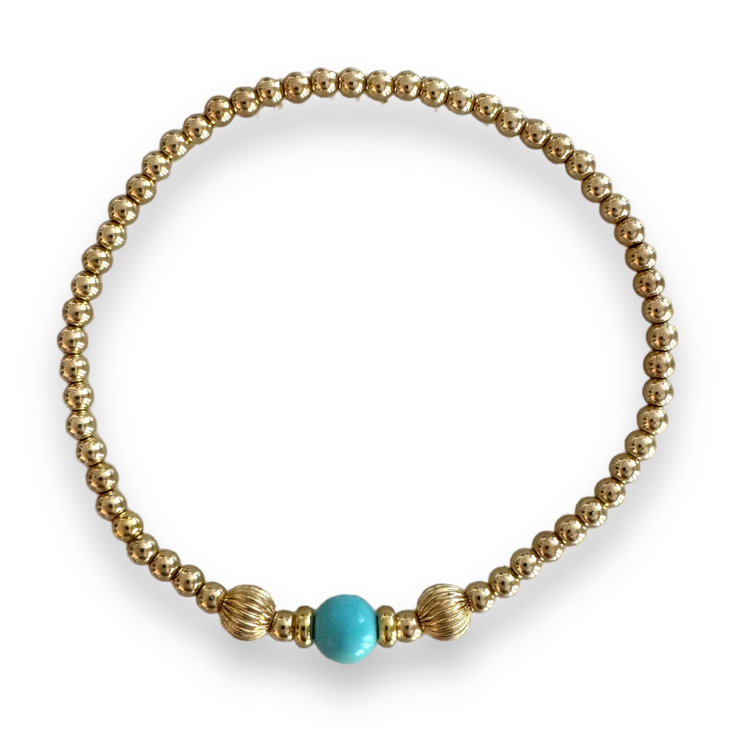 Turquoise and Corrugated Accented Gold Filled Beaded Bracelet